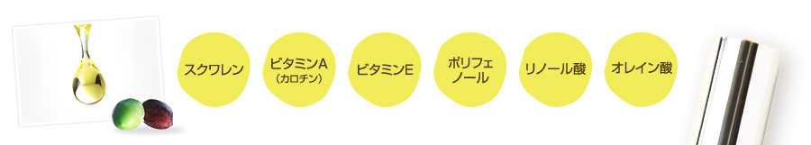 スクワレン ビタミンA(カロチン) ビタミンE リノール酸 オレイン酸 ポリフェノール
